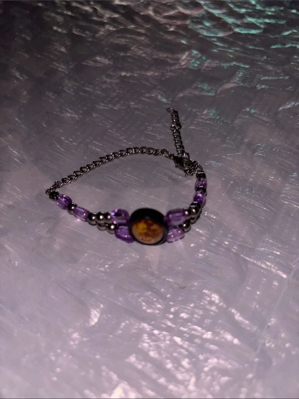 Kids Purple Beaded Bracelet with Silver Accents
